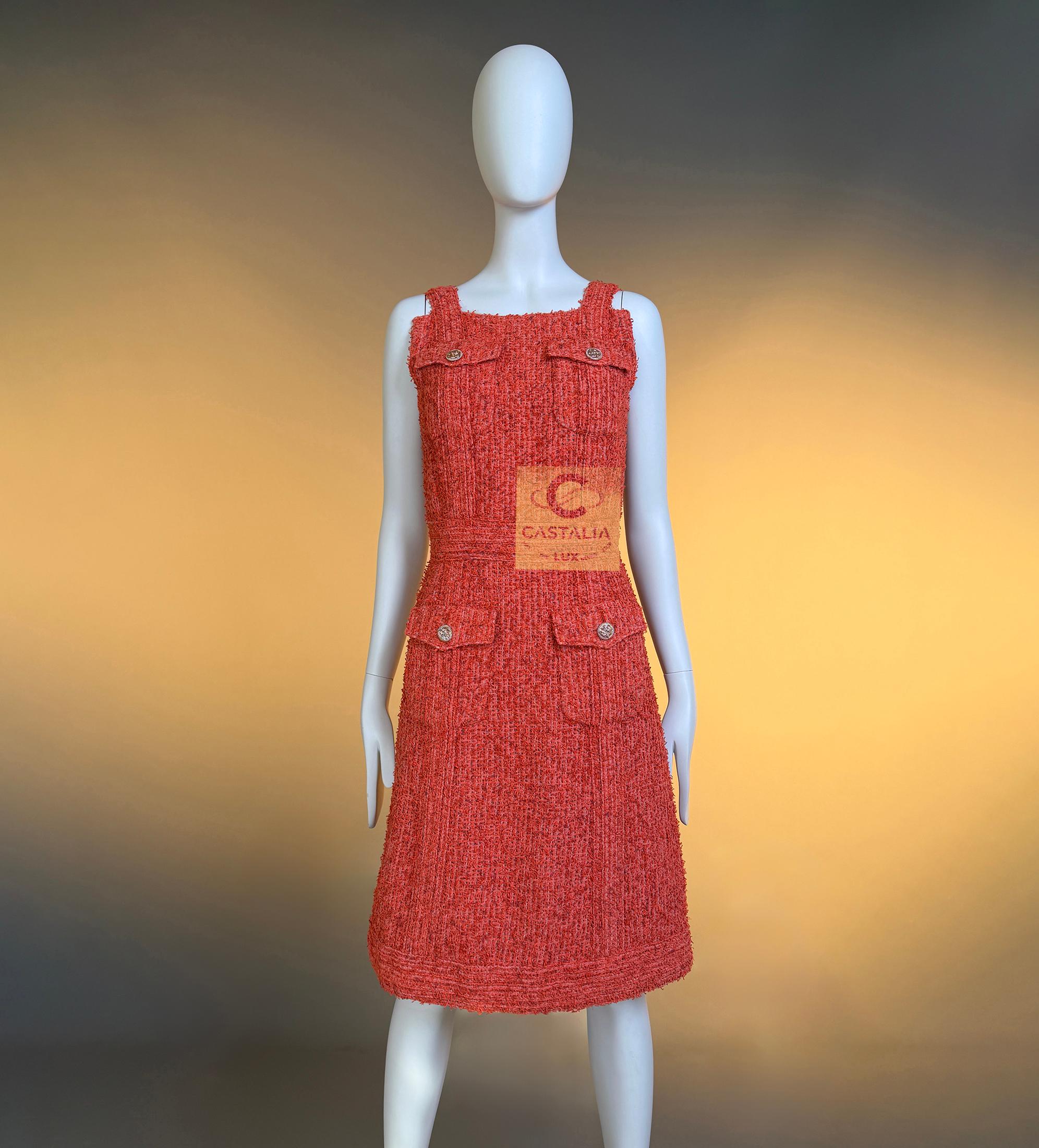 CHANEL Paris / Kuba Karmesinrotes Lesage Tweed-Kleid 34 FR im Angebot 5