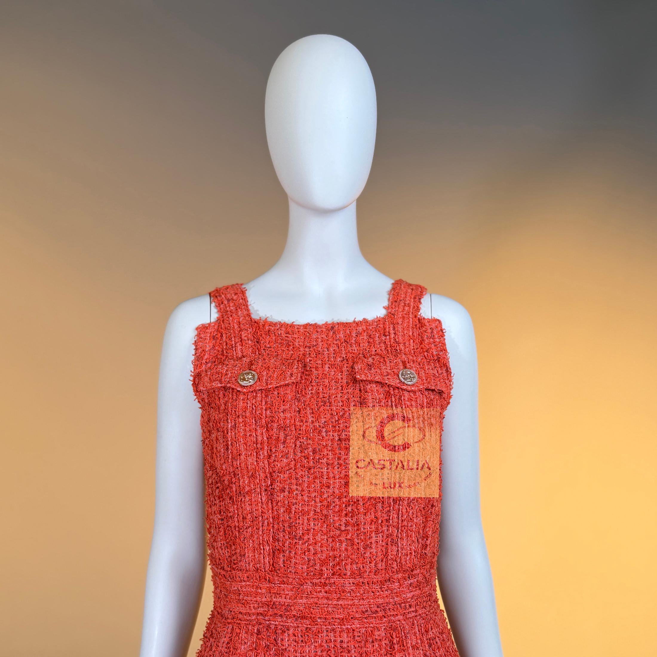 CHANEL Paris / Kuba Karmesinrotes Lesage Tweed-Kleid 34 FR im Angebot 6