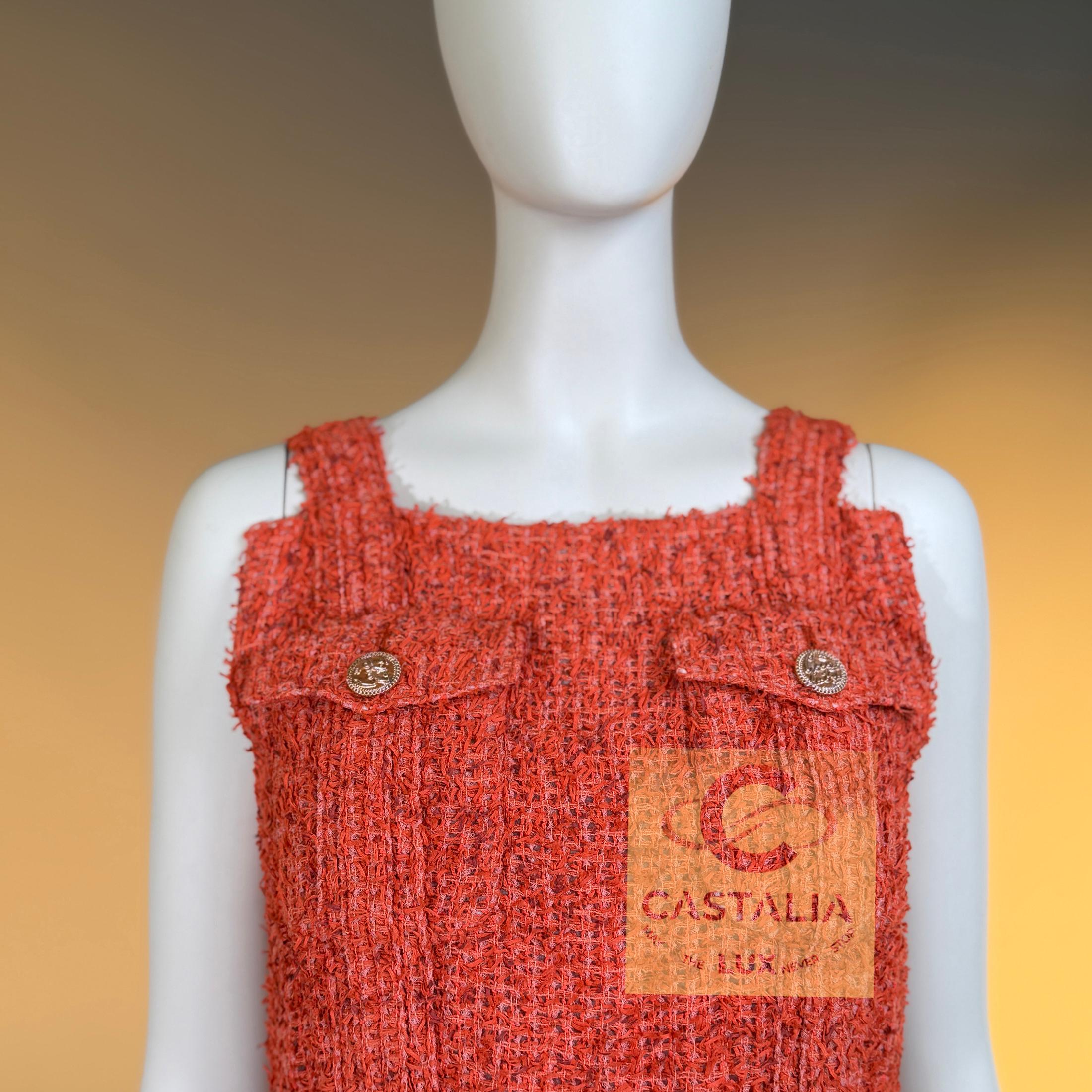 CHANEL Paris / Kuba Karmesinrotes Lesage Tweed-Kleid 34 FR im Angebot 7