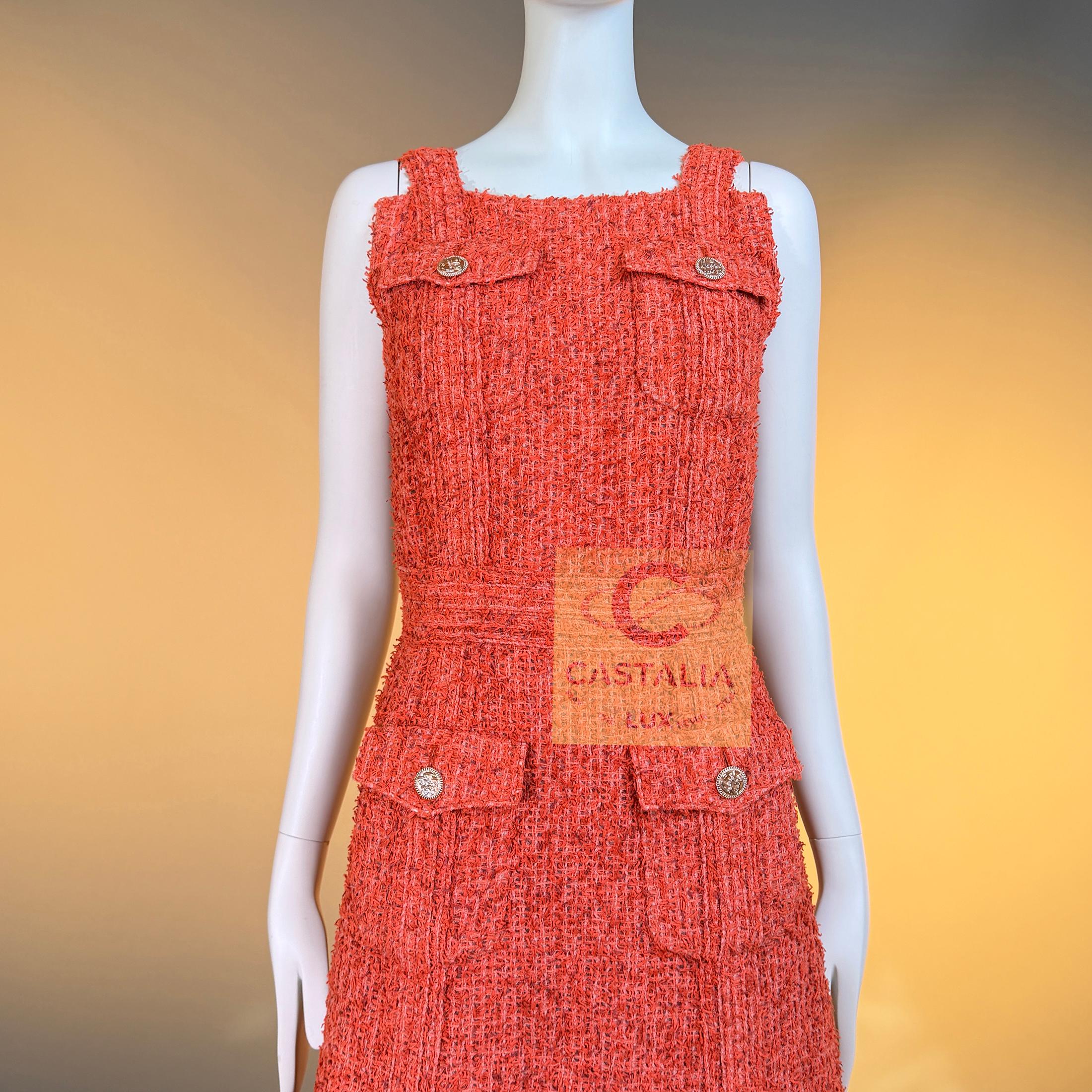 CHANEL Paris / Kuba Karmesinrotes Lesage Tweed-Kleid 34 FR im Angebot 8