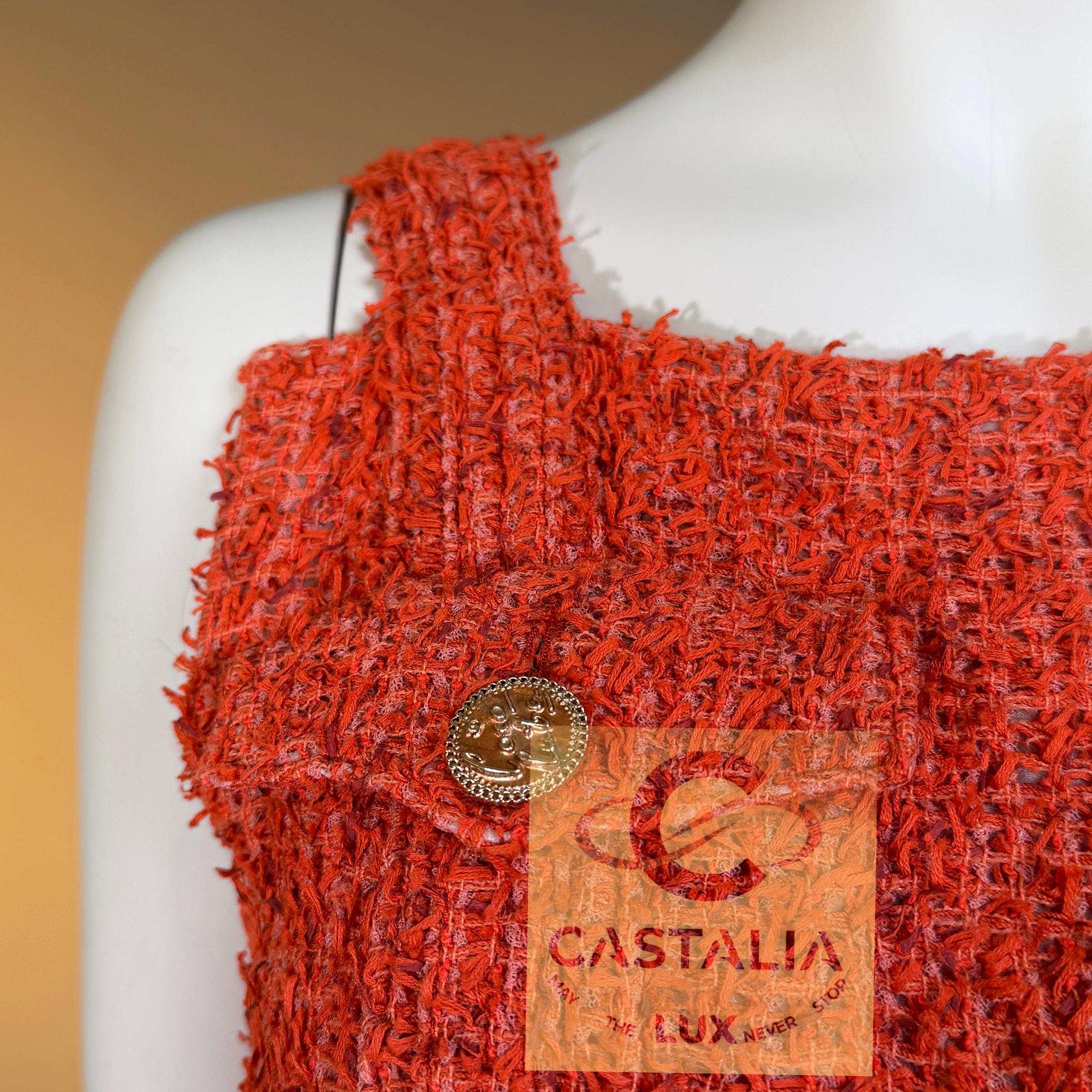 CHANEL Paris / Kuba Karmesinrotes Lesage Tweed-Kleid 34 FR im Angebot 9