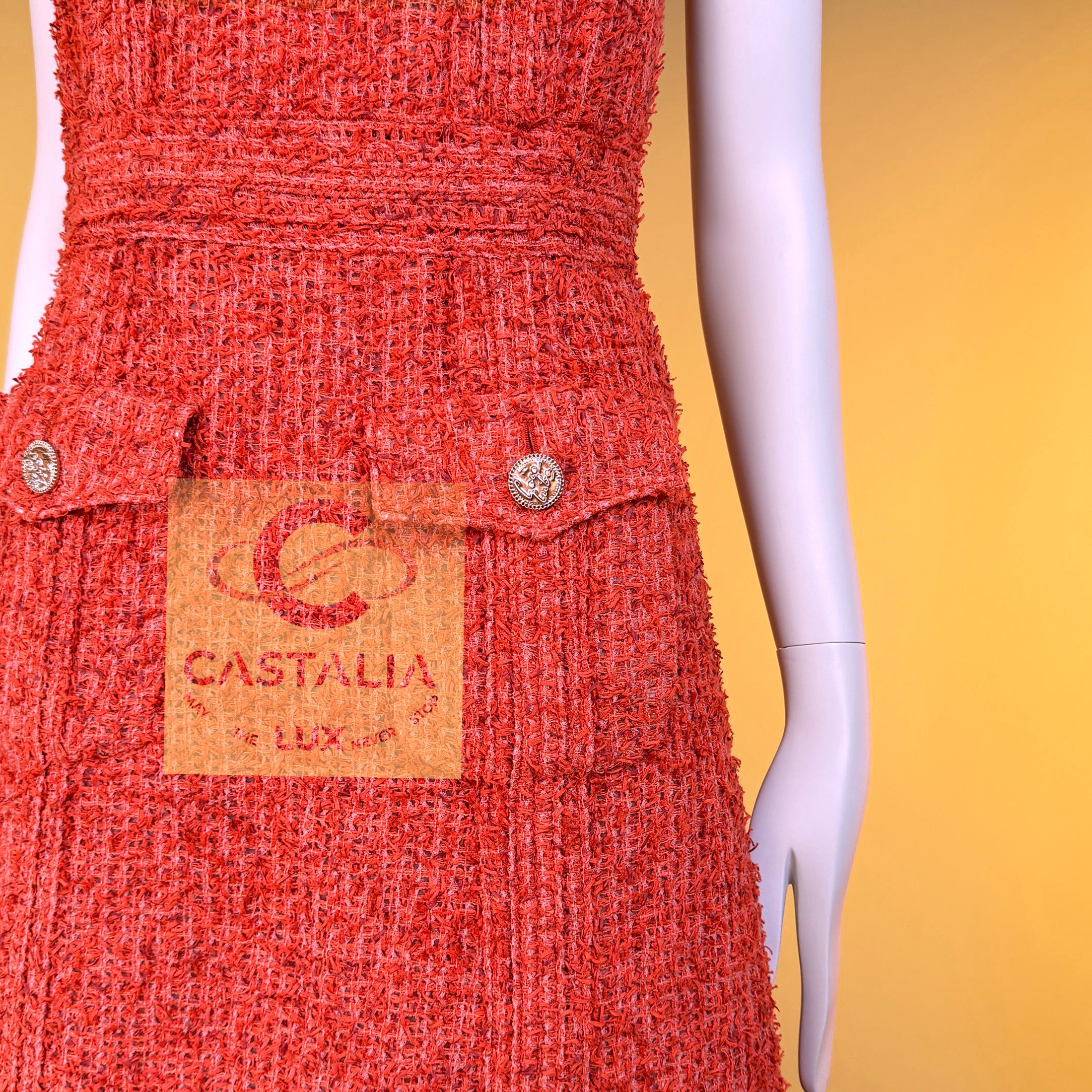 CHANEL Paris / Kuba Karmesinrotes Lesage Tweed-Kleid 34 FR im Angebot 10