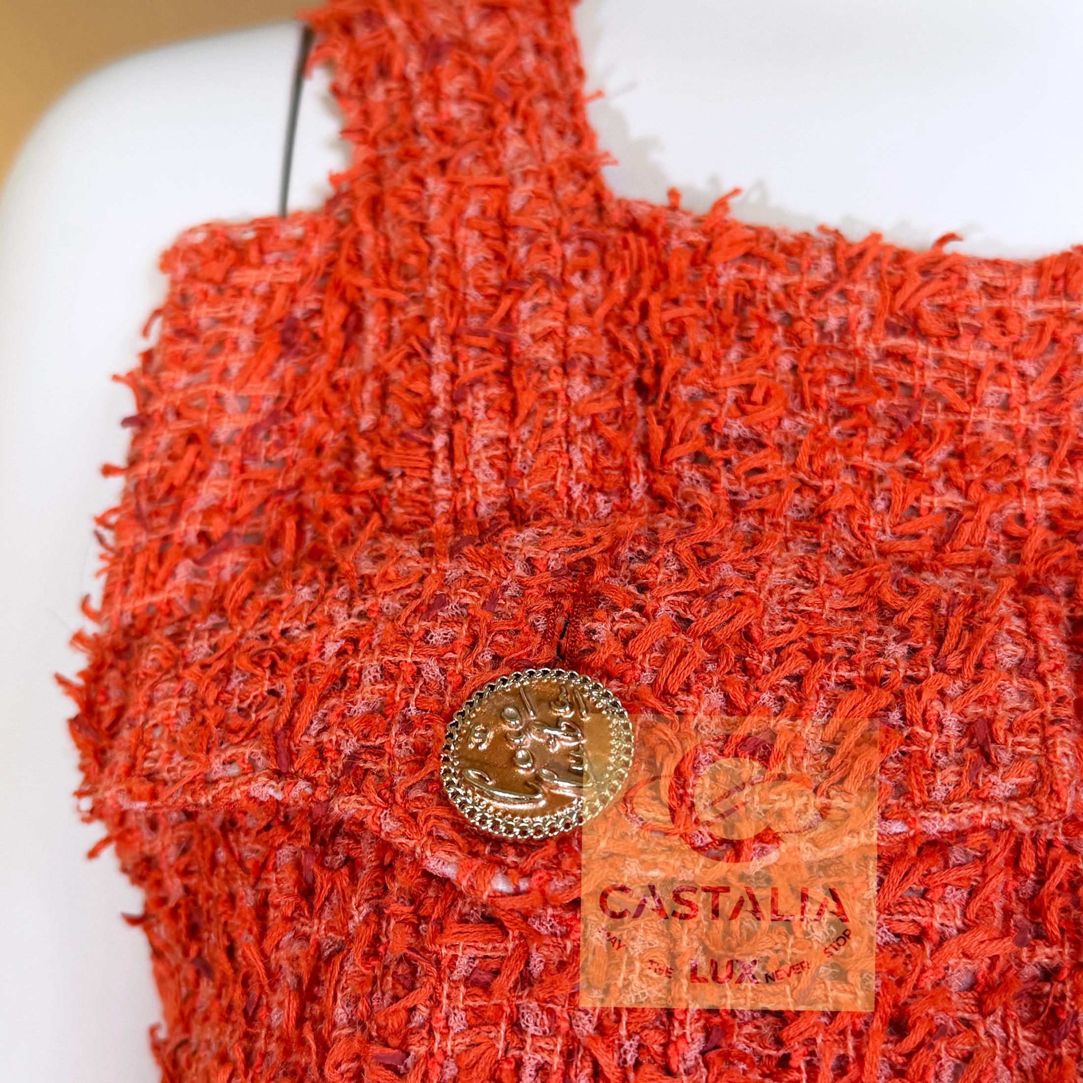 CHANEL Paris / Kuba Karmesinrotes Lesage Tweed-Kleid 34 FR im Angebot 11