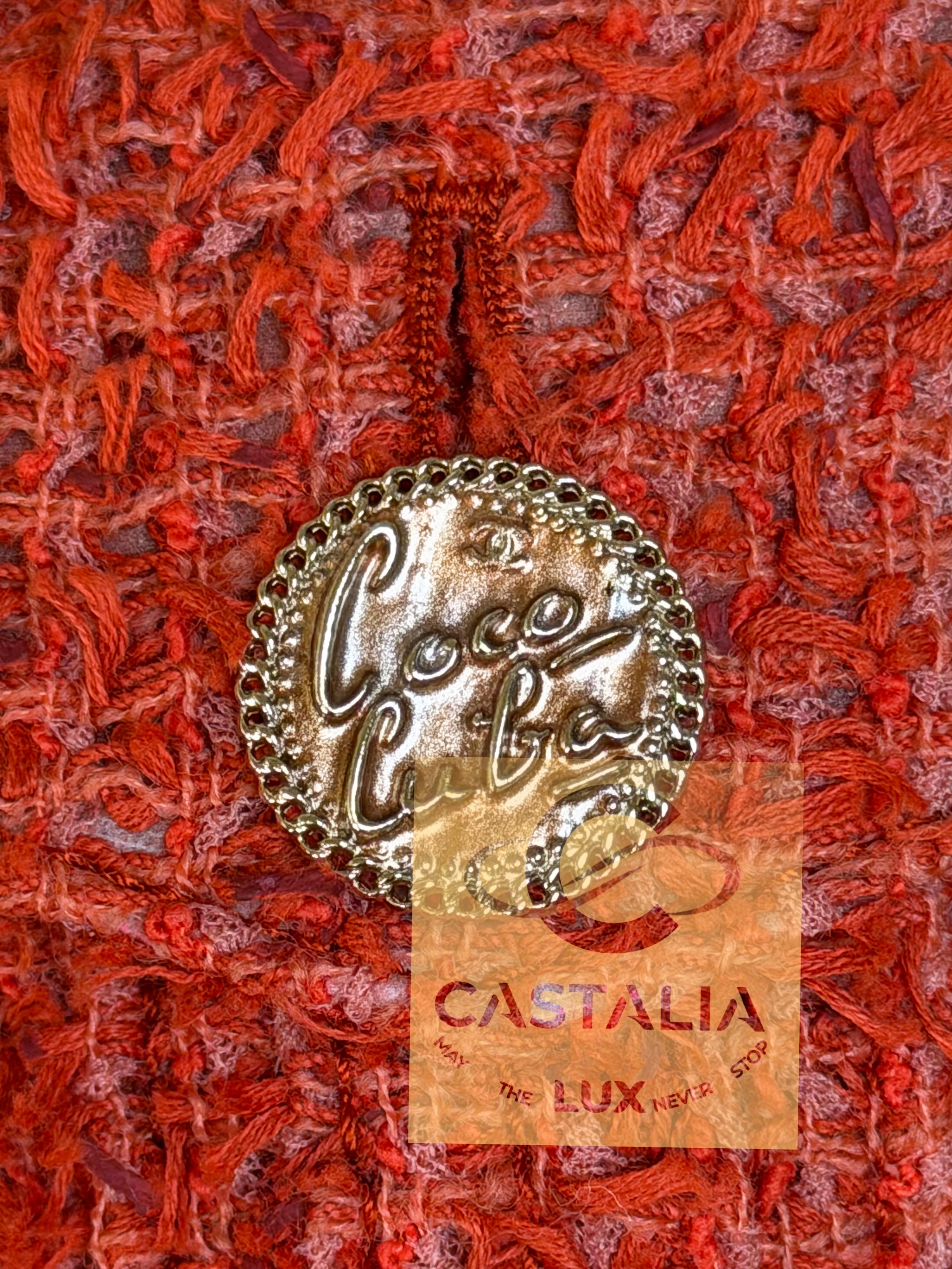 CHANEL Paris / Kuba Karmesinrotes Lesage Tweed-Kleid 34 FR im Angebot 12