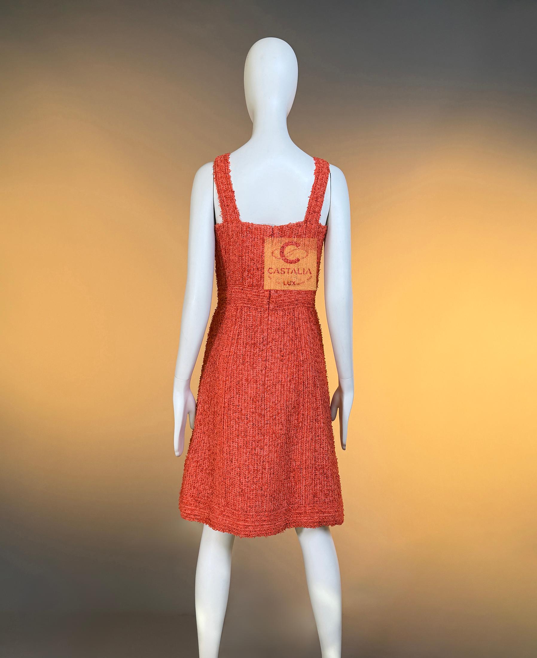 CHANEL Paris / Kuba Karmesinrotes Lesage Tweed-Kleid 34 FR im Angebot 13