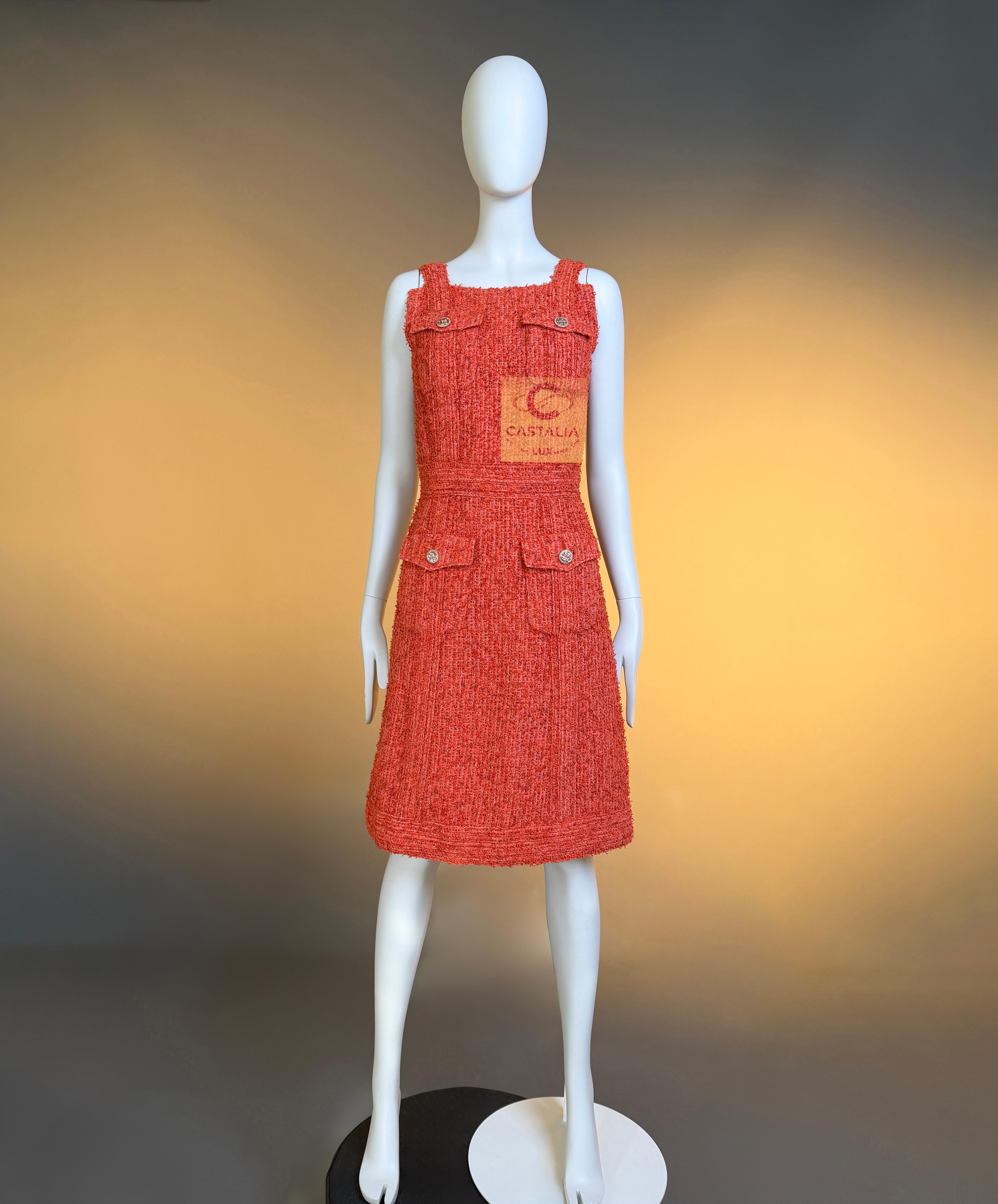 CHANEL Paris / Kuba Karmesinrotes Lesage Tweed-Kleid 34 FR im Angebot 4