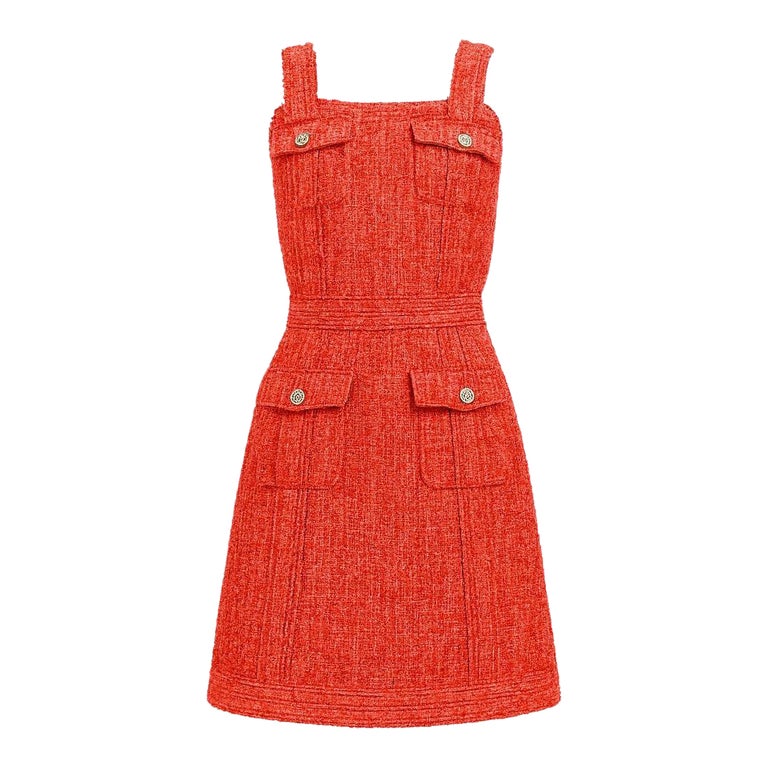 chanel red tweed dress 2022 Tweed Braided Trim Dress
