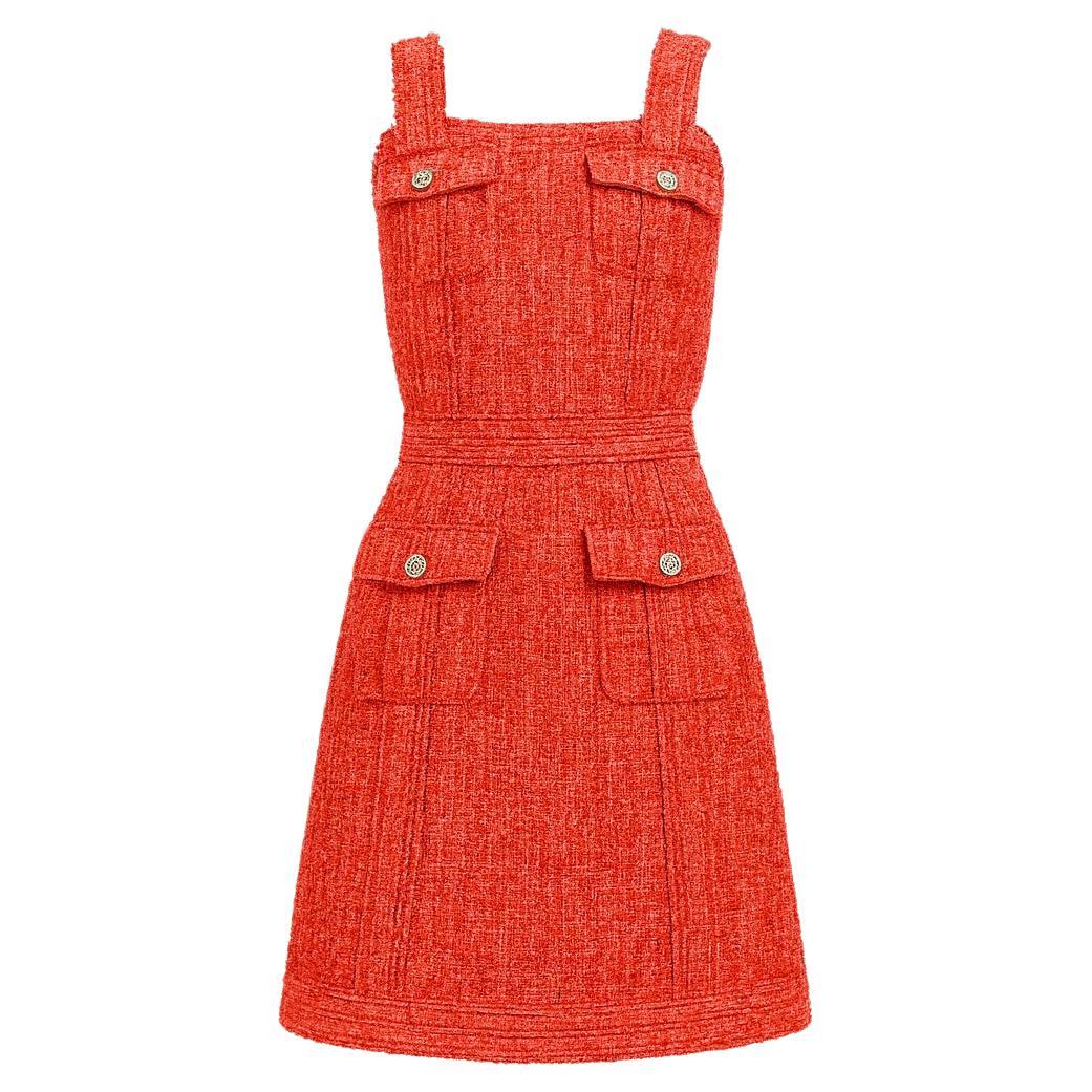 CHANEL Paris / Cuba Crimson Lesage Tweed Dress 34 FR