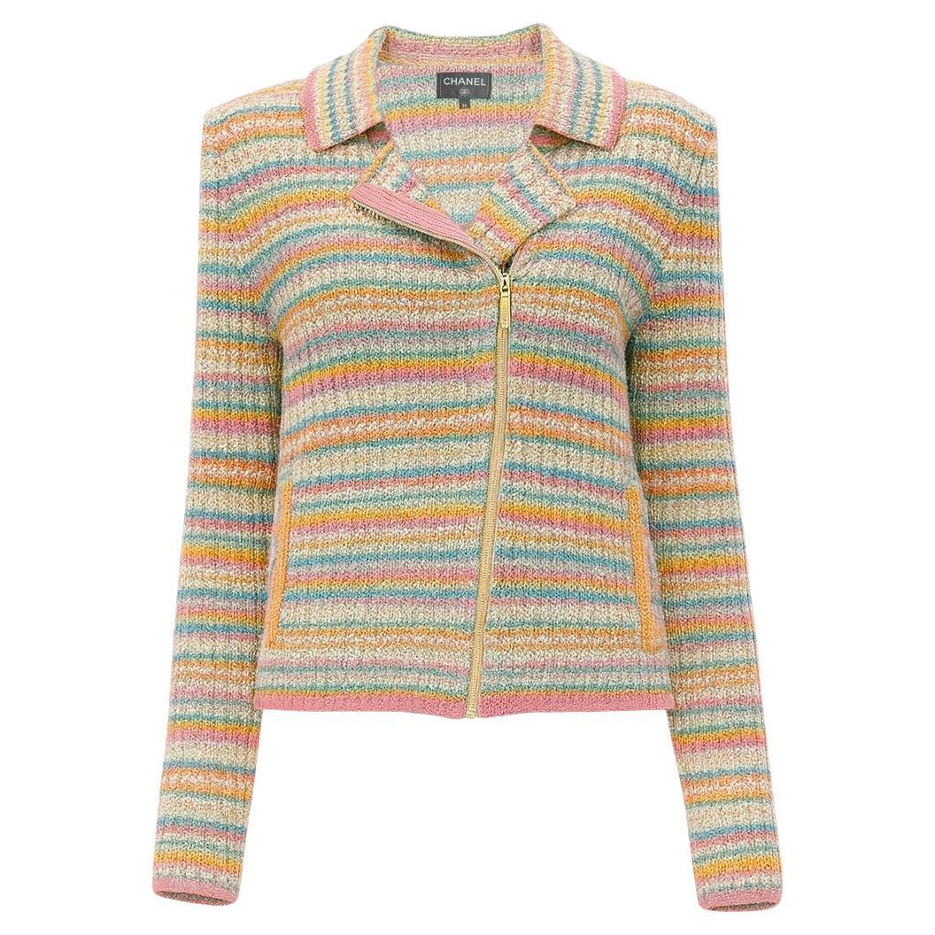 CHANEL Paris / CUBA Havana Rainbow Knit Biker Jacket 36 FR For Sale