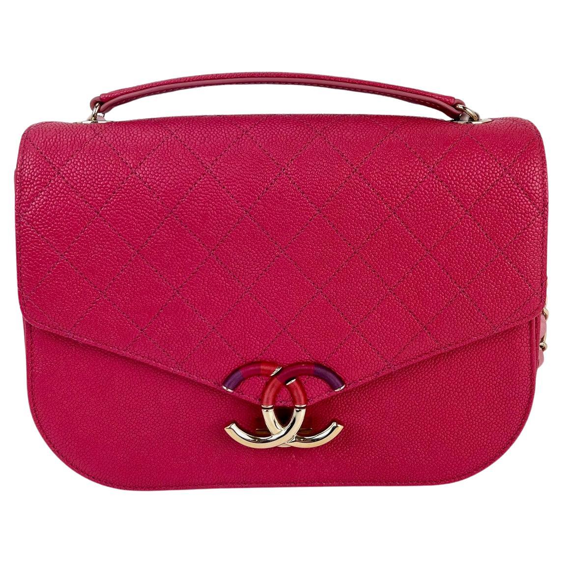 Chanel Paris-Cuba Medium Caviar Calfskin Thread Around Pink Flap Bag Top Handle