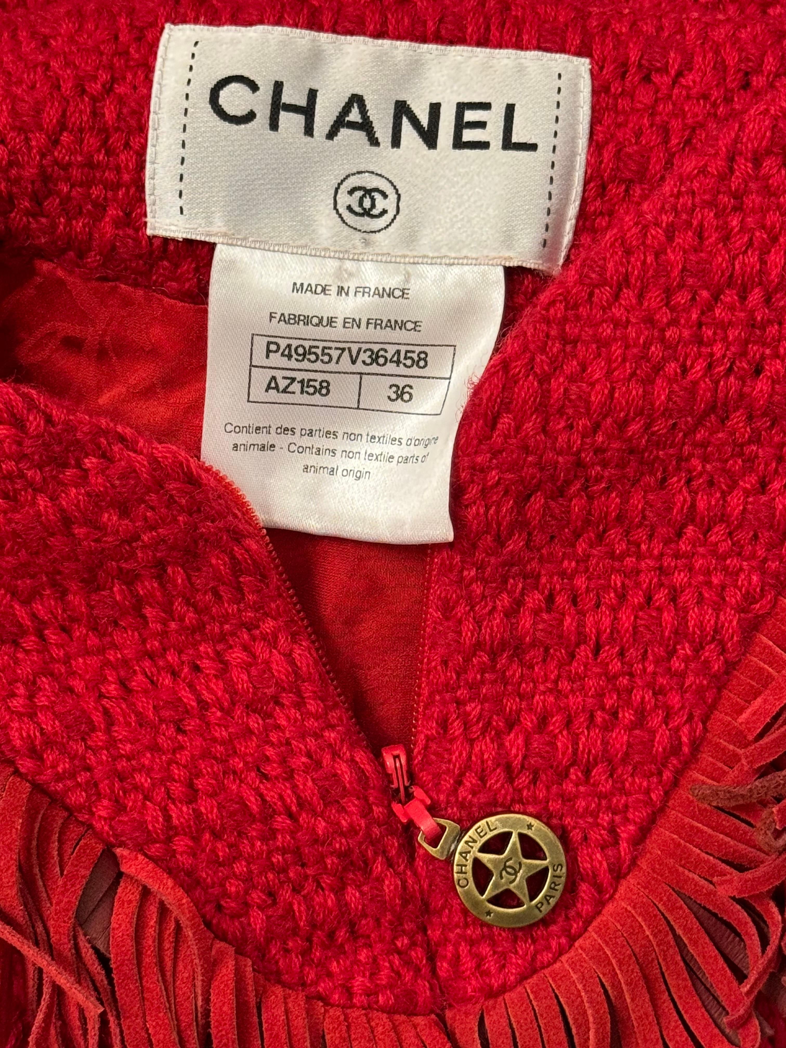 Chanel Paris Dallas 2014 runway tweed fringe dress For Sale 7
