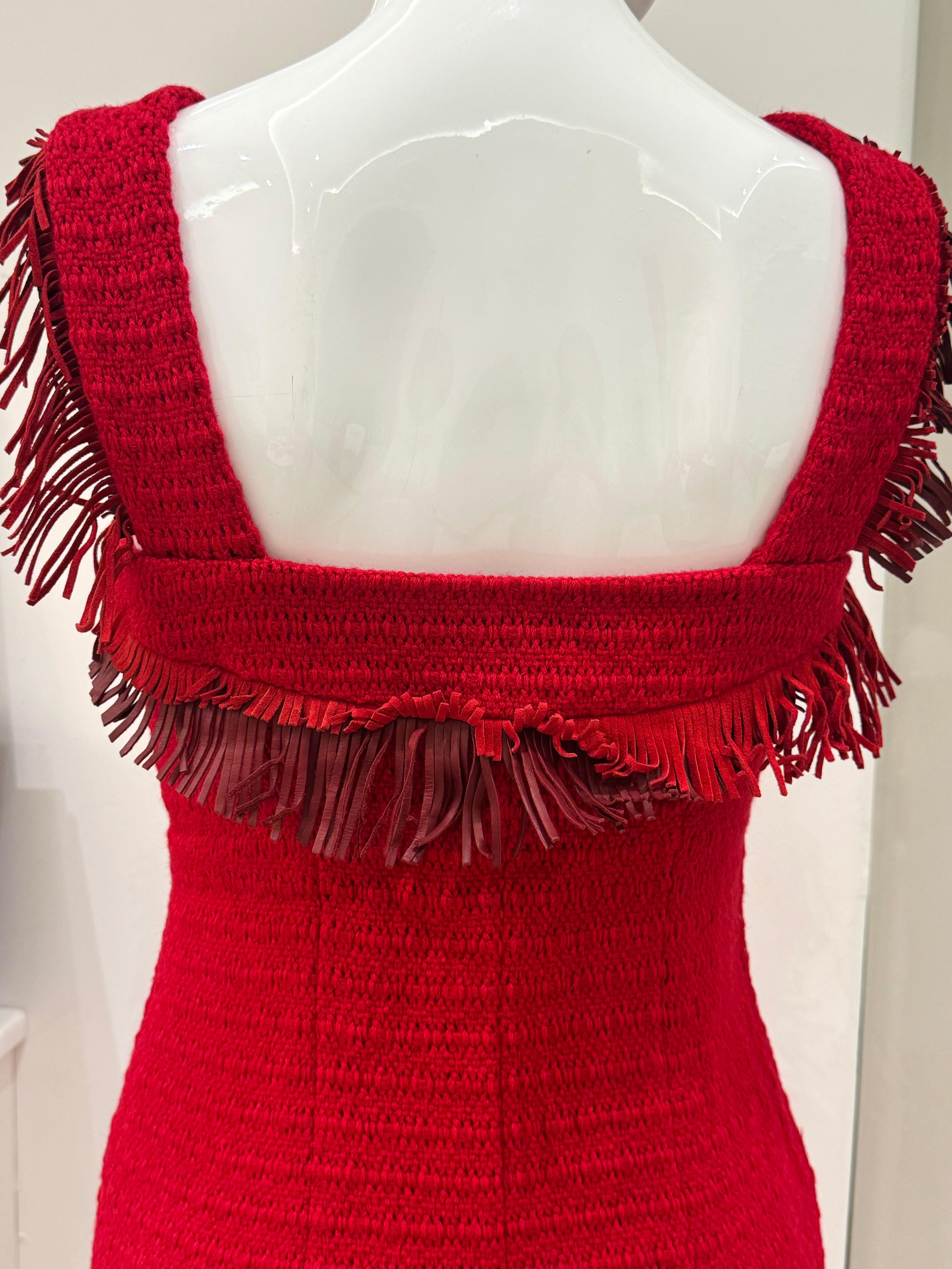 Chanel Paris Dallas 2014 runway tweed fringe dress For Sale 1