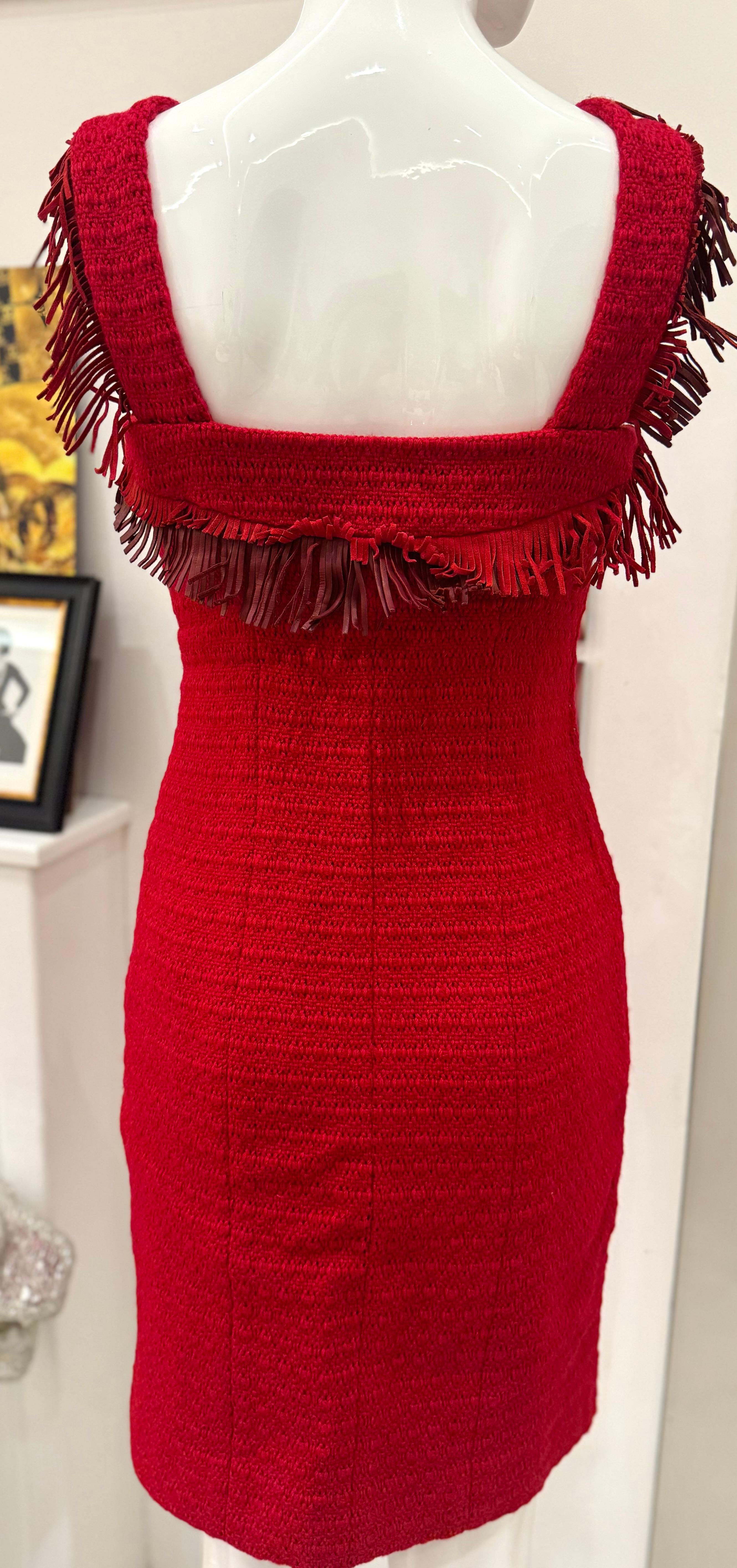Chanel Paris Dallas 2014 runway tweed fringe dress For Sale 2
