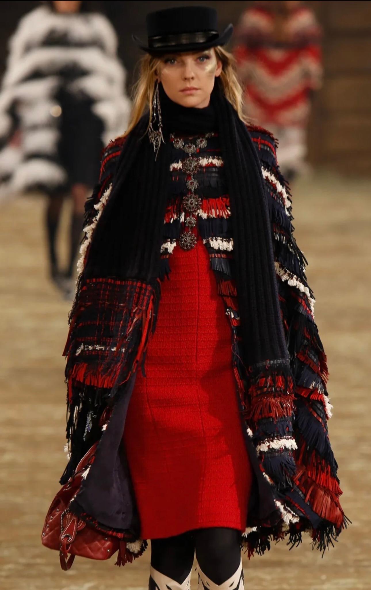 Chanel Paris Dallas 2014 runway tweed fringe dress For Sale 3