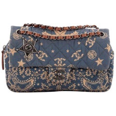 Chanel Paris-Dallas Bandana Medium Blue & Beige Quilted Classic Flap Canvas Bag