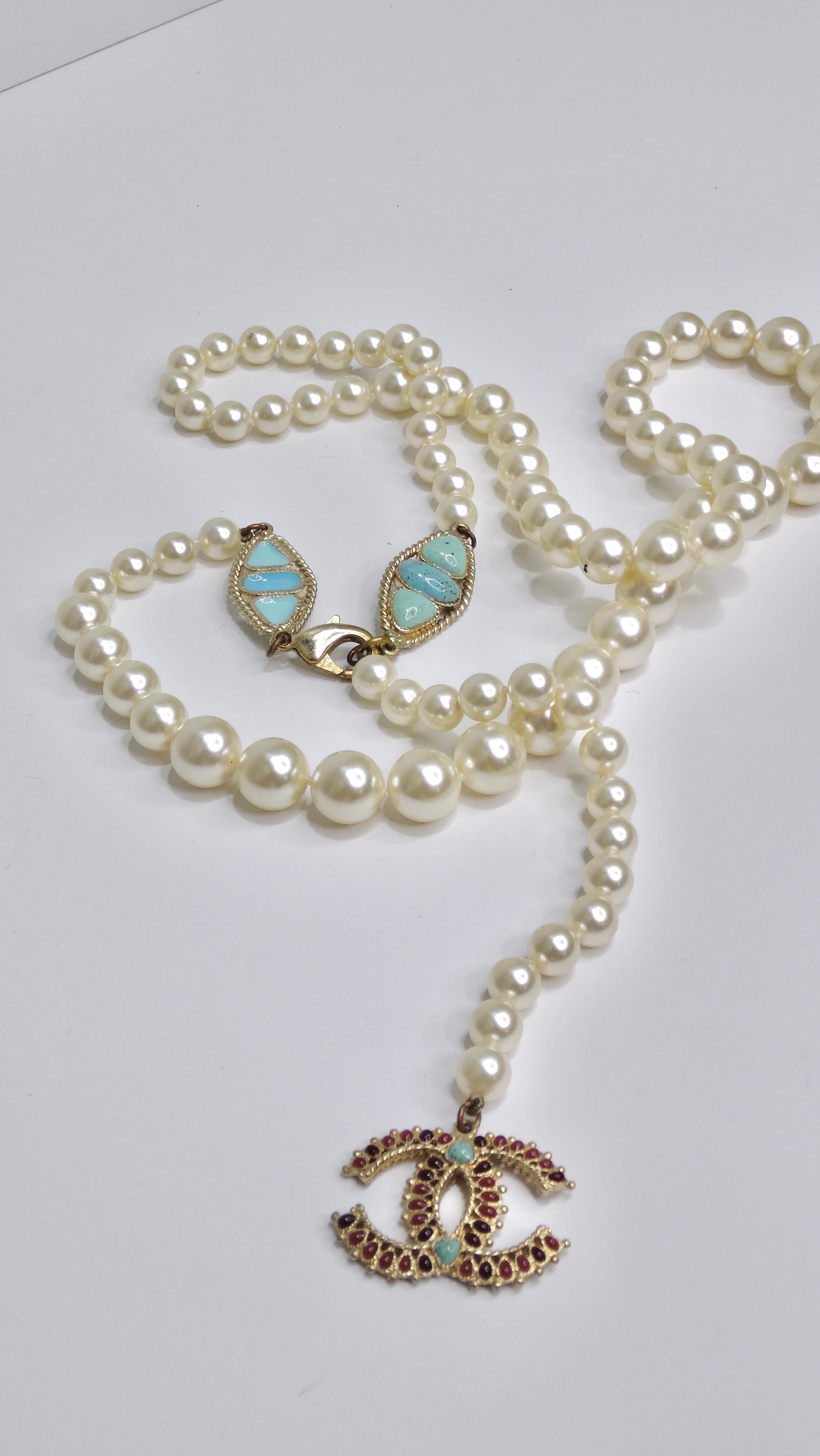Chanel Paris Dallas Collection White Pearl & Turquoise Necklace 3