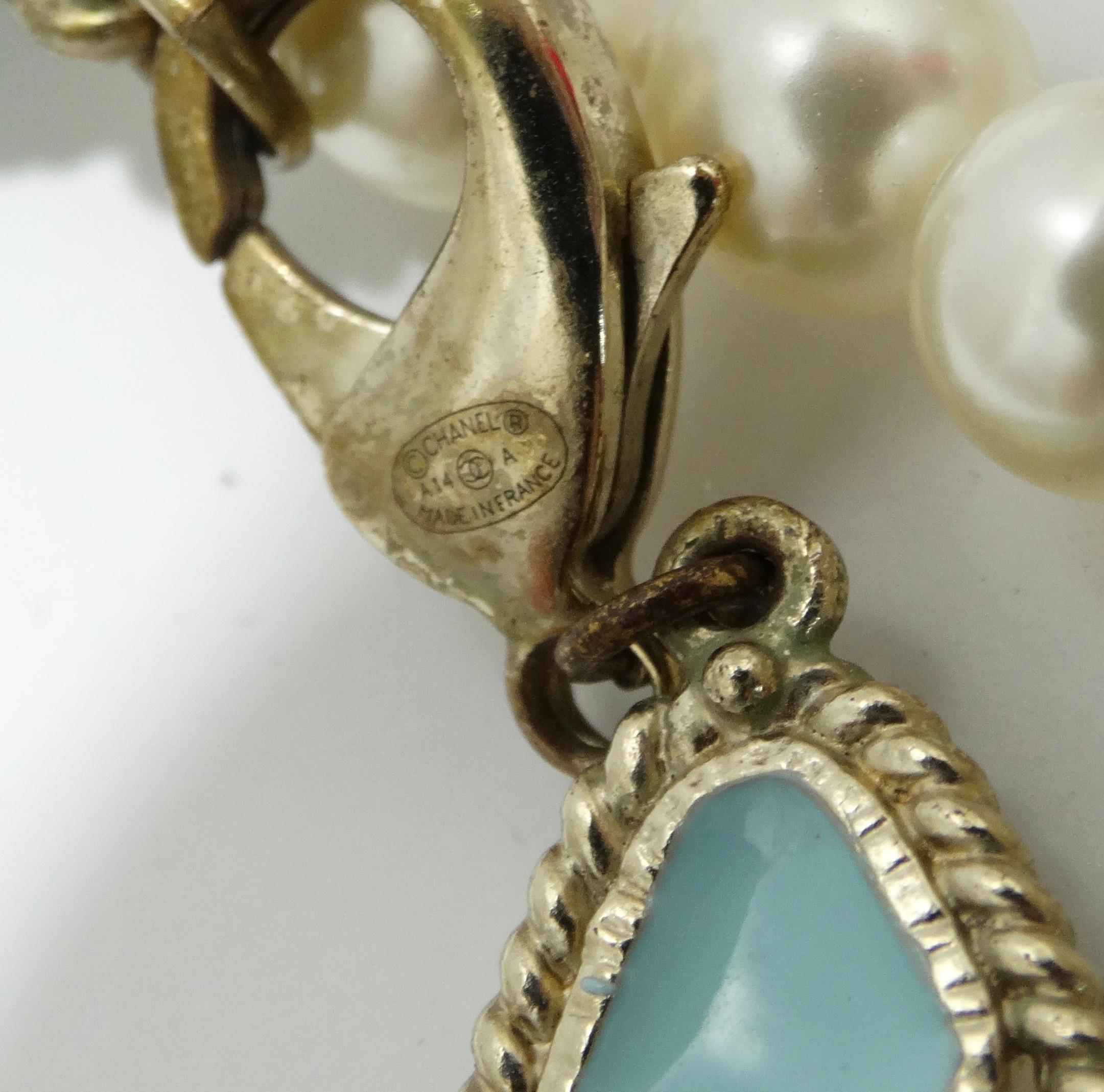 Chanel Paris Dallas Collection White Pearl & Turquoise Necklace 4