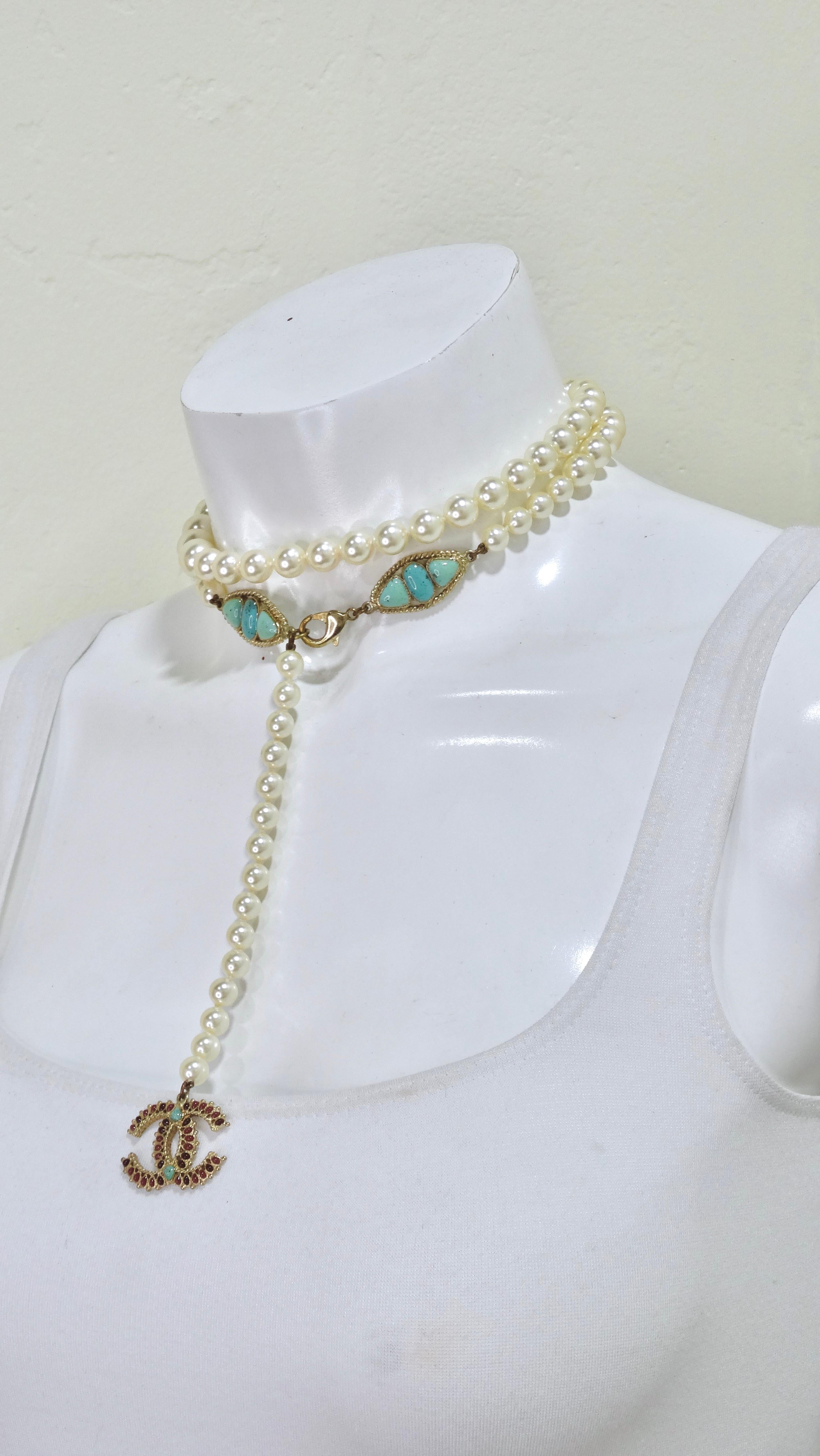 Bead Chanel Paris Dallas Collection White Pearl & Turquoise Necklace