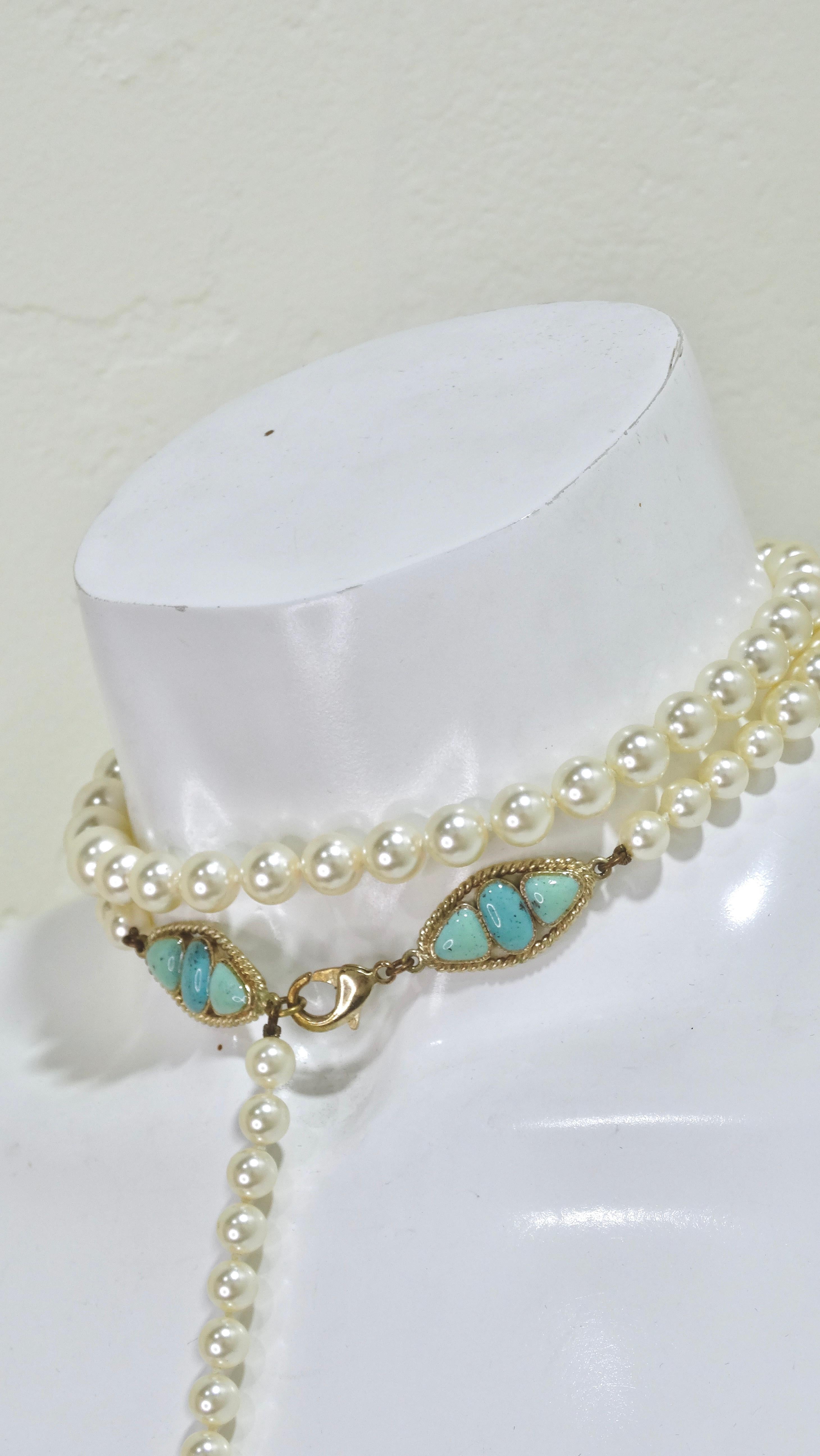 Chanel Paris Dallas Collection White Pearl & Turquoise Necklace In Excellent Condition In Scottsdale, AZ