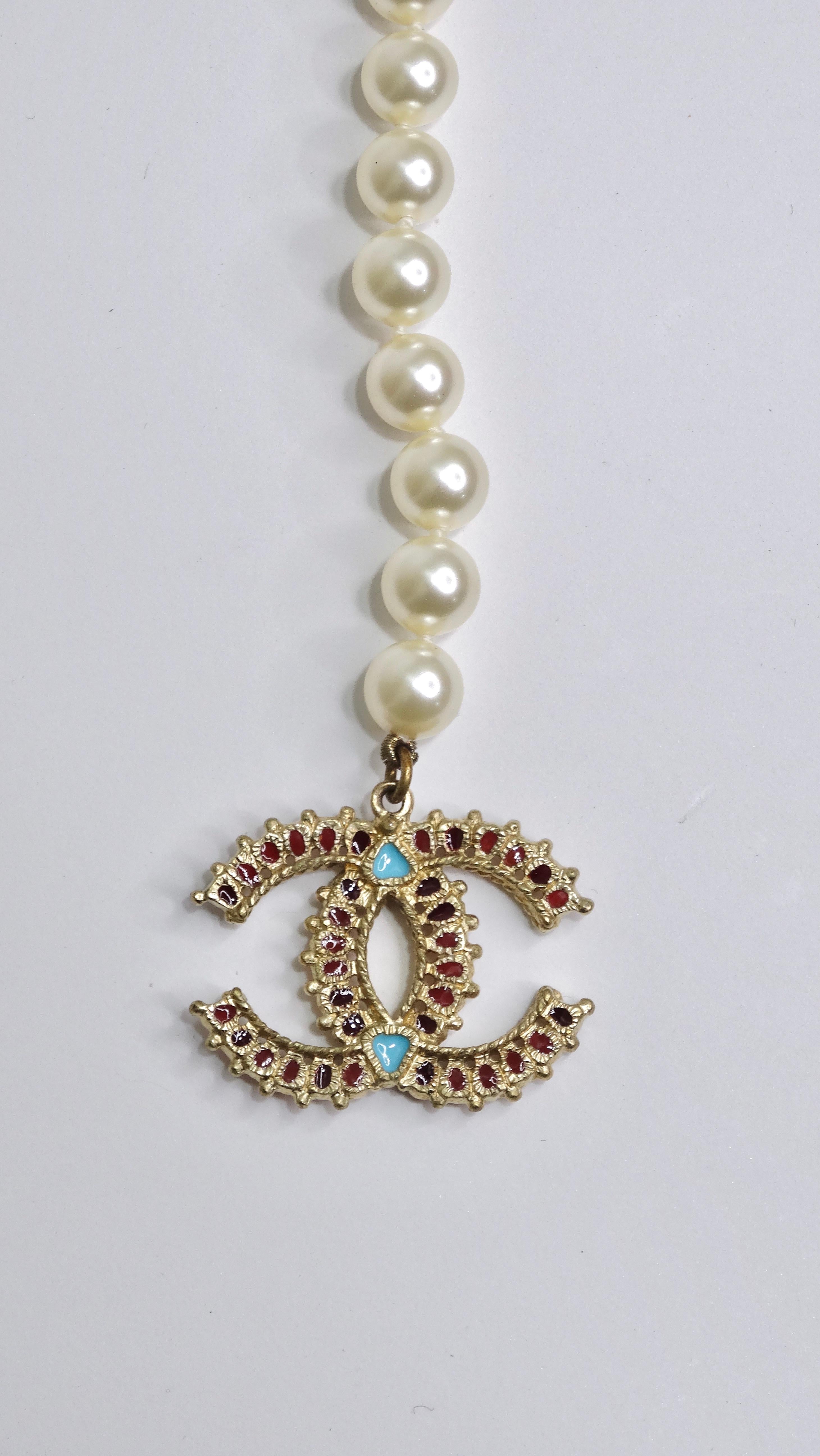 Chanel Paris Dallas Collection White Pearl & Turquoise Necklace 2