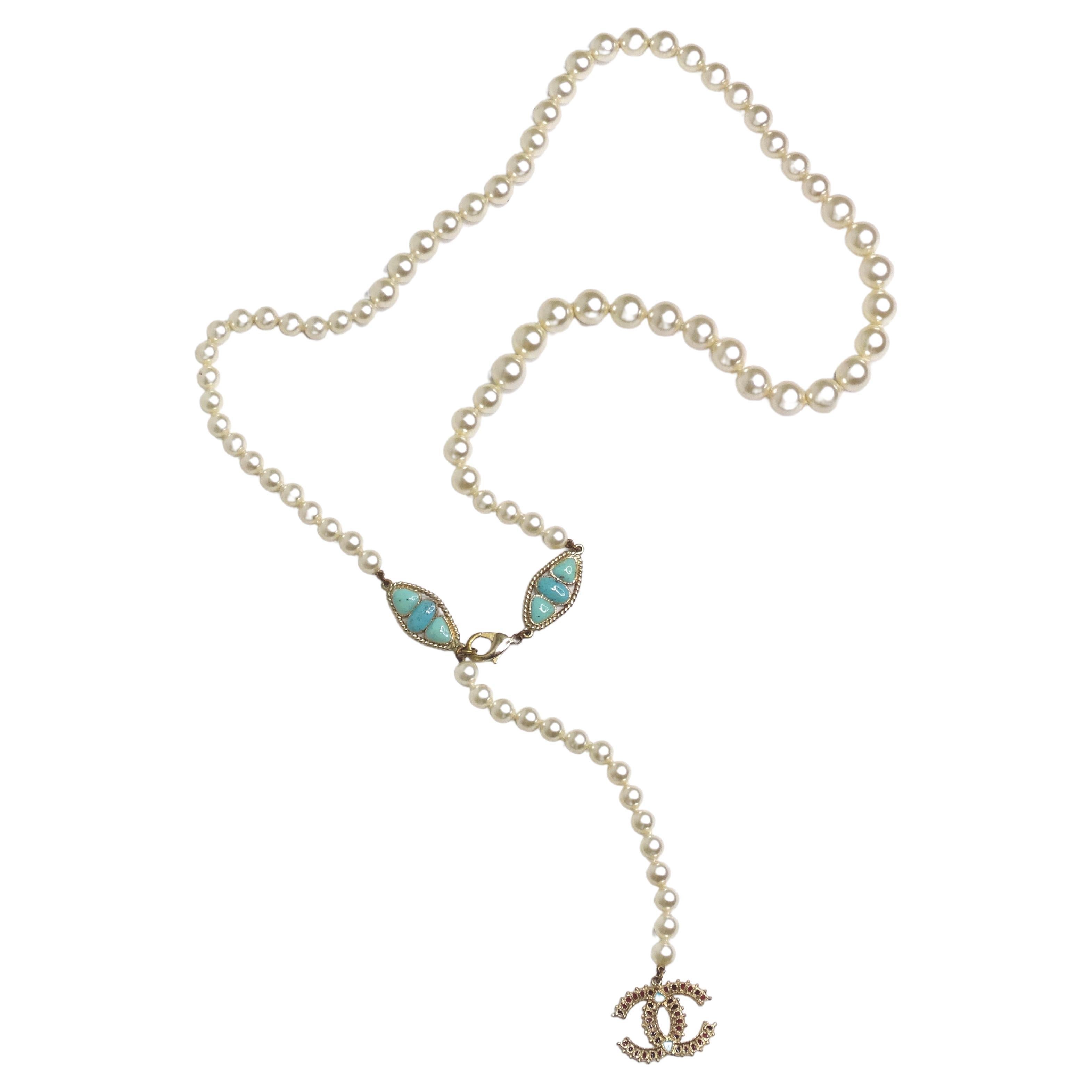 Chanel Paris Dallas Collection White Pearl & Turquoise Necklace