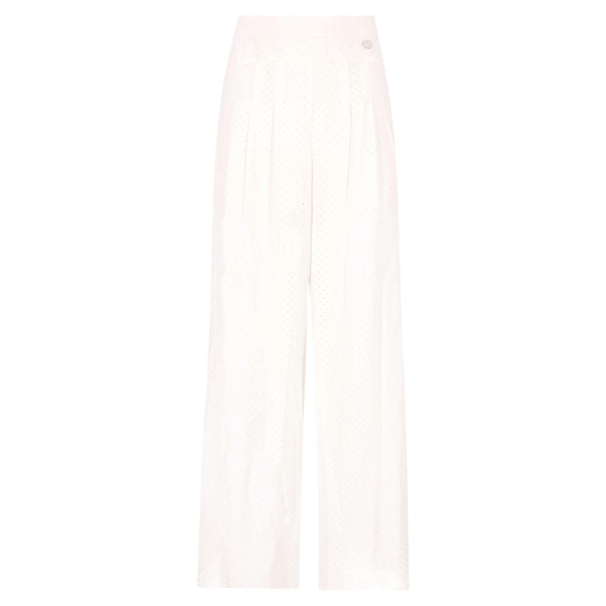 Pantaloni a gamba larga a vita alta in cotone e seta di Chanel Paris-Dallas