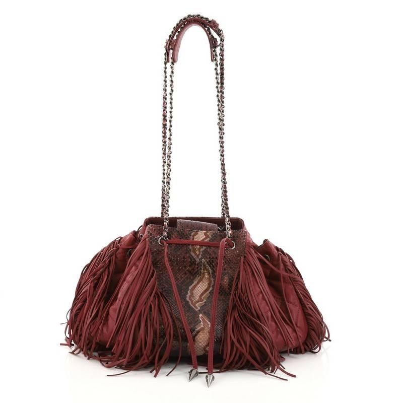 Chanel Paris-Dallas Drawstring Fringe Shoulder Bag Python and Leather Large In Good Condition In NY, NY