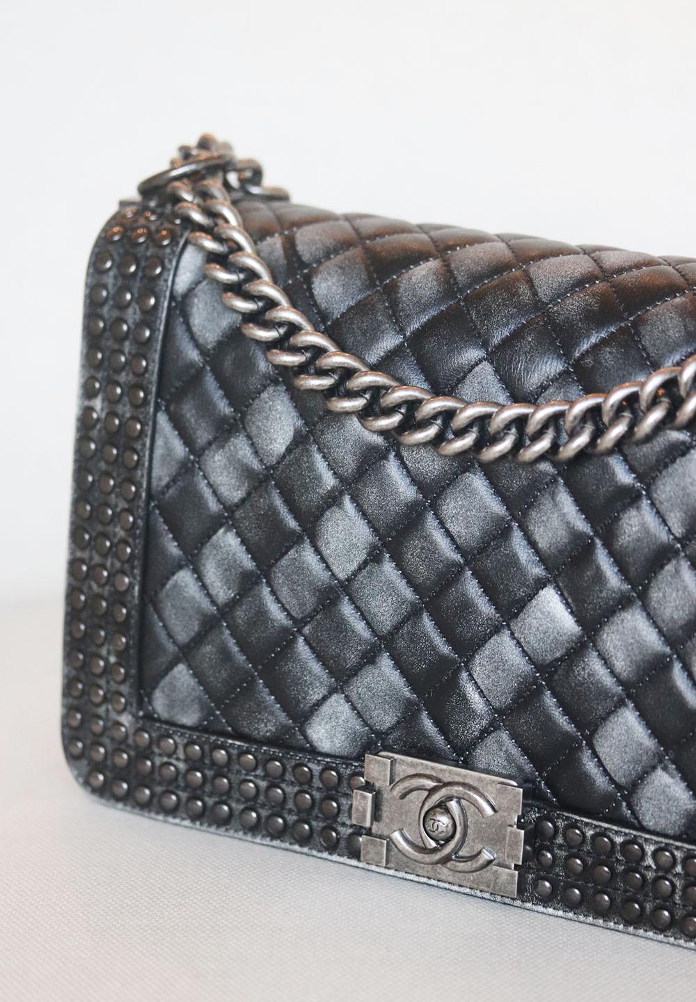 Black Chanel Paris-Dallas Faded Studded Calfskin Large Boy Flap Bag