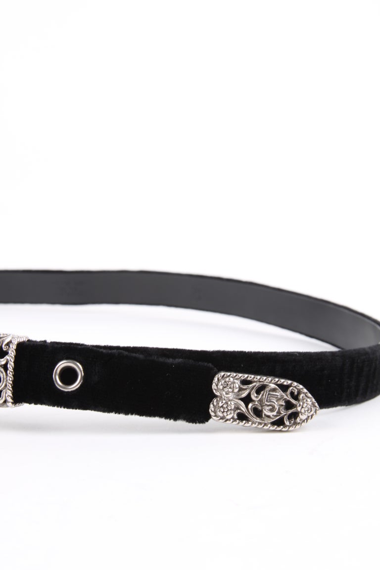 CHANEL Black Velvet Belt with Crystal Accents Chanel Black Velvet and Leather Crystals Round Buckle Waist  main image 4