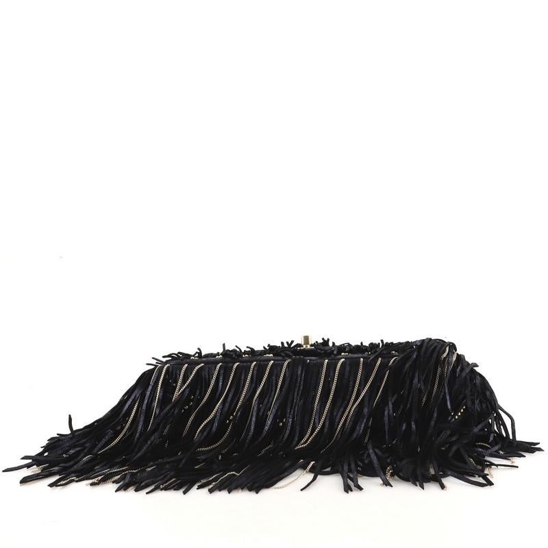 Black Chanel Paris-Dallas Fringe Flap Bag Studded Metallic Suede with Chain Detail
