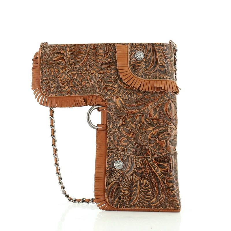 Brown Chanel Paris-Dallas Holster Shoulder Bag Quilted Embossed Fringe Leather 