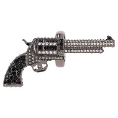 Chanel Paris Dallas Ruthenium & Crystal 'CC' Logo Gun Ring