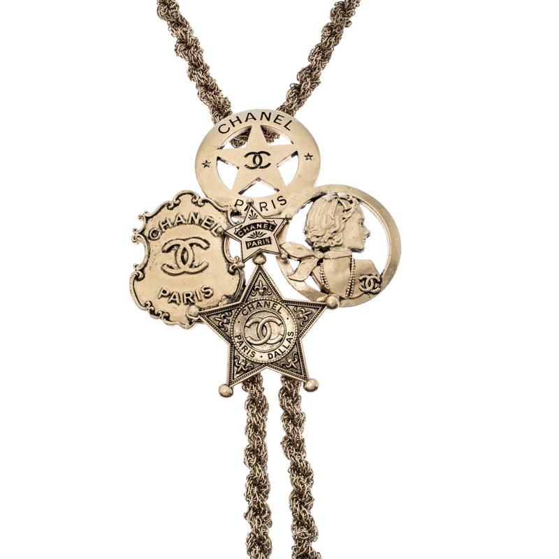 Chanel Paris Dallas Sheriff Star Gold Tone Bolo Necklace For Sale
