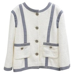 Chanel Paris Dallas White Gray Tweed Jacket Blazer