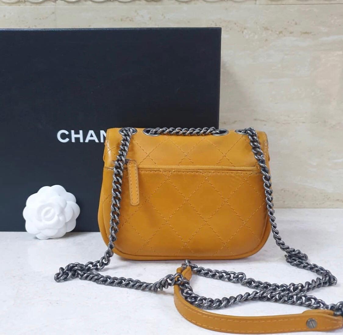 Brown Chanel Paris Dallas Yellow Orange Leather Mini Flap Bag