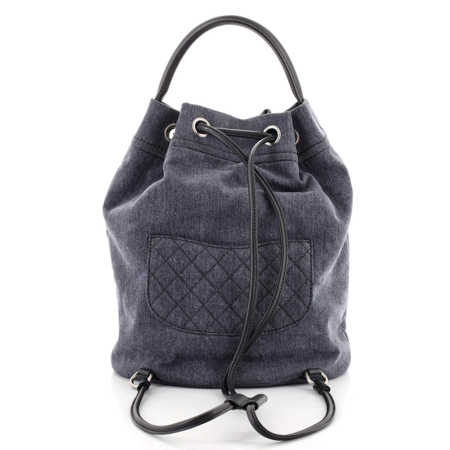 Black Chanel Paris Drawstring Backpack Denim Medium
