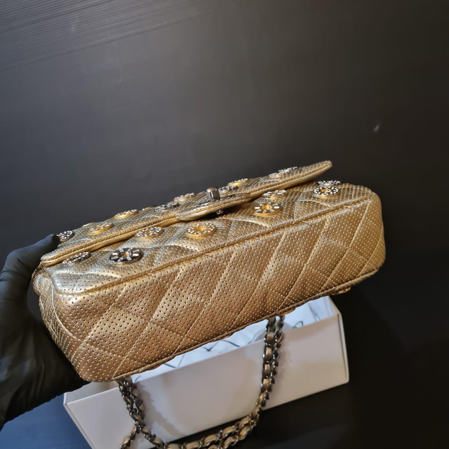 Chanel Paris-Dubai Medallion Coin Gold Metallic Perforated Medium Flap Bag In Excellent Condition In Jakarta, Daerah Khusus Ibukota Jakarta