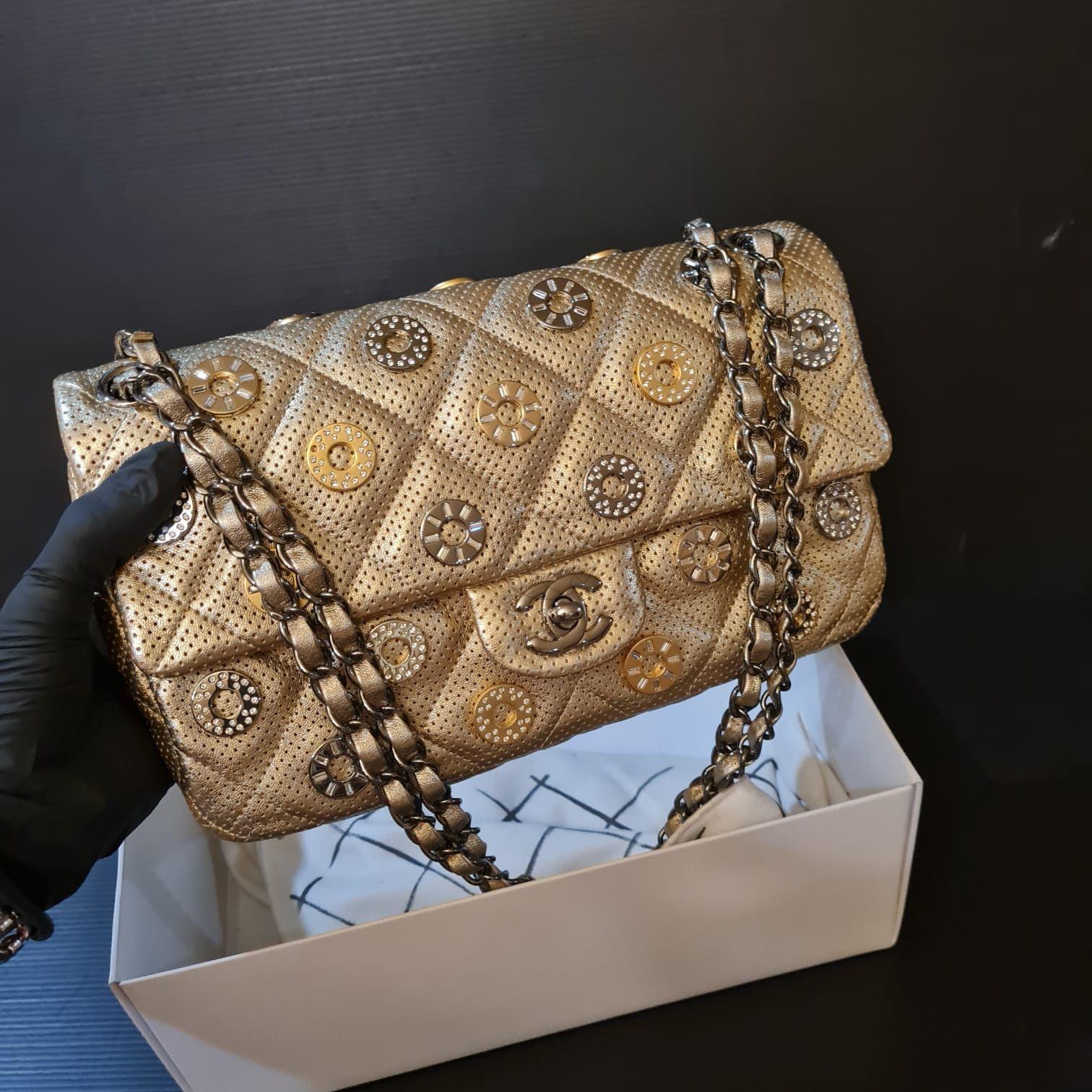 Chanel Paris-Dubai Medallion Coin Gold Metallic Perforated Medium Flap Bag 2