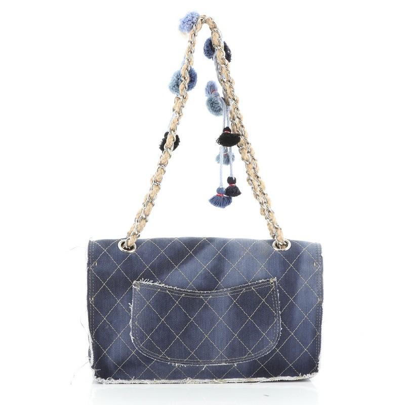 Chanel Paris-Dubai Pom Pom CC Flap Bag Printed Denim Medium In Good Condition In NY, NY