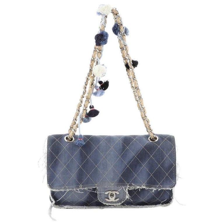 Chanel Paris-Dubai Pom Pom CC Flap Bag Printed Denim Medium at 1stDibs