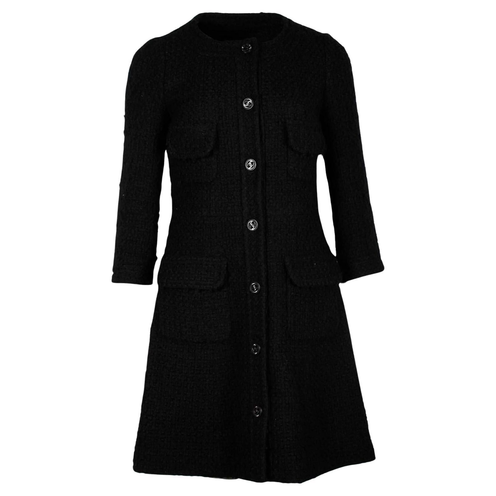 CHANEL Paris / Edinburgh Black Tweed Coat 44 FR