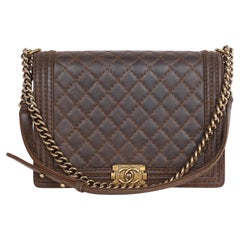 Chanel Paris-Edinburgh Junge Klappe Tasche gesteppt gealtert Kalbsleder Nubuk groß Brown