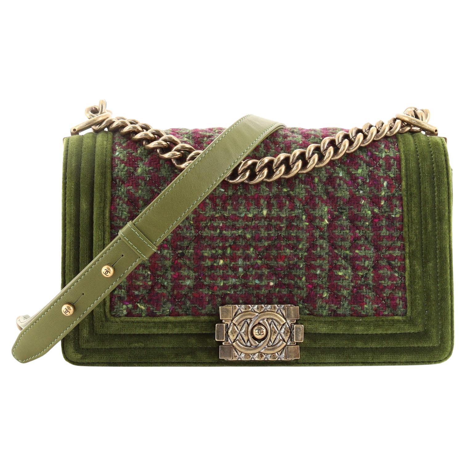 Green Chanel Small Tweed and Velvet Boy Bag – Designer Revival