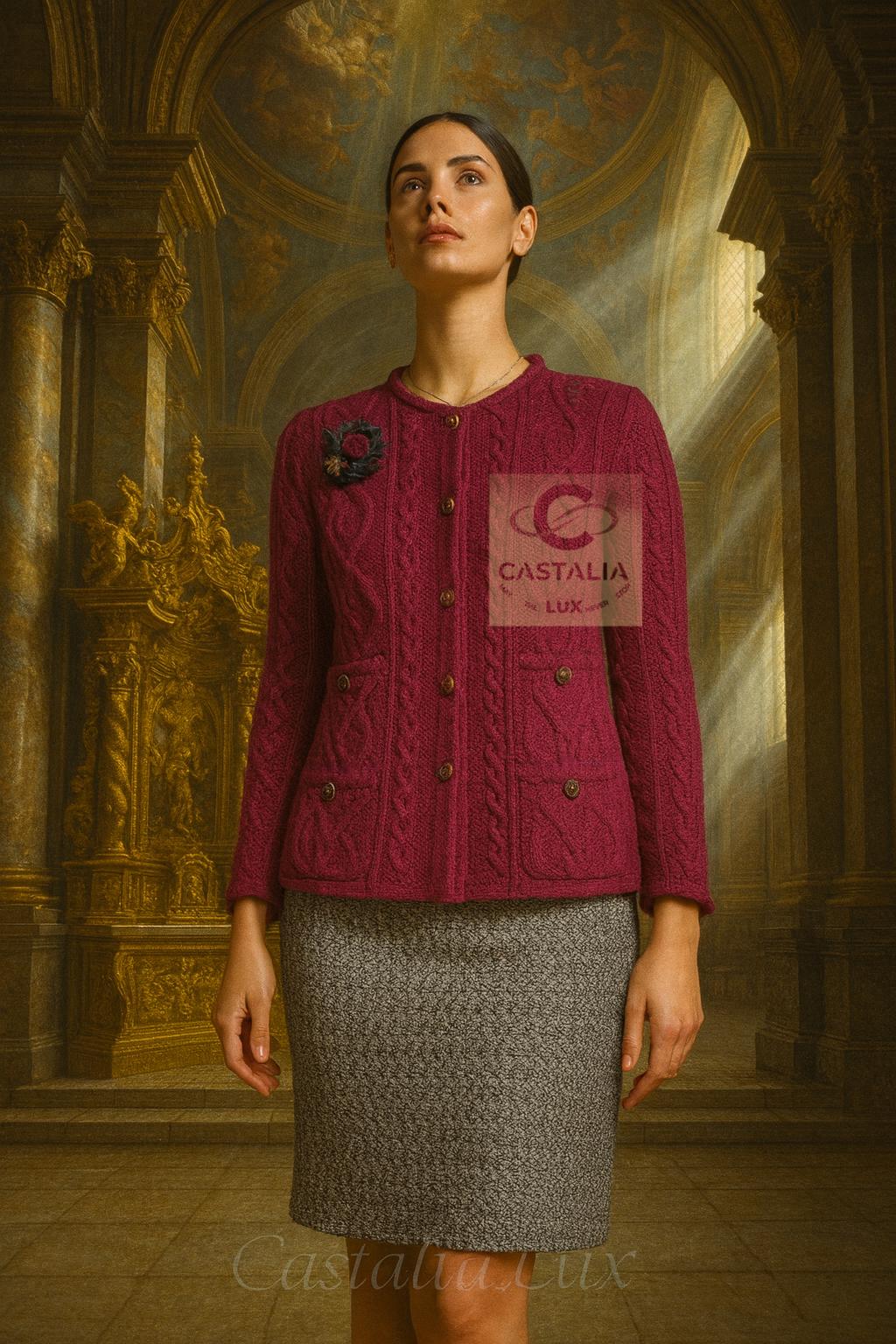 CHANEL París / Edimburgo Chaqueta de cachemira con broche de cardo 40 FR Púrpura en venta