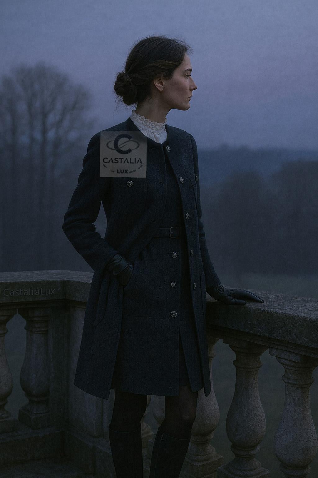 CHANEL Paris / EDINBURGH Collection'Su2028
CC Lion Button Tweed-Mantel 
u2028Boutique Preis: $8,860

~Eine Studie in souveräner Schlichtheit ~ Dieser marineblaue Mantel aus Karl Lagerfelds Paris/Edinburgh-Kollektion lässt die berühmte Silhouette mit