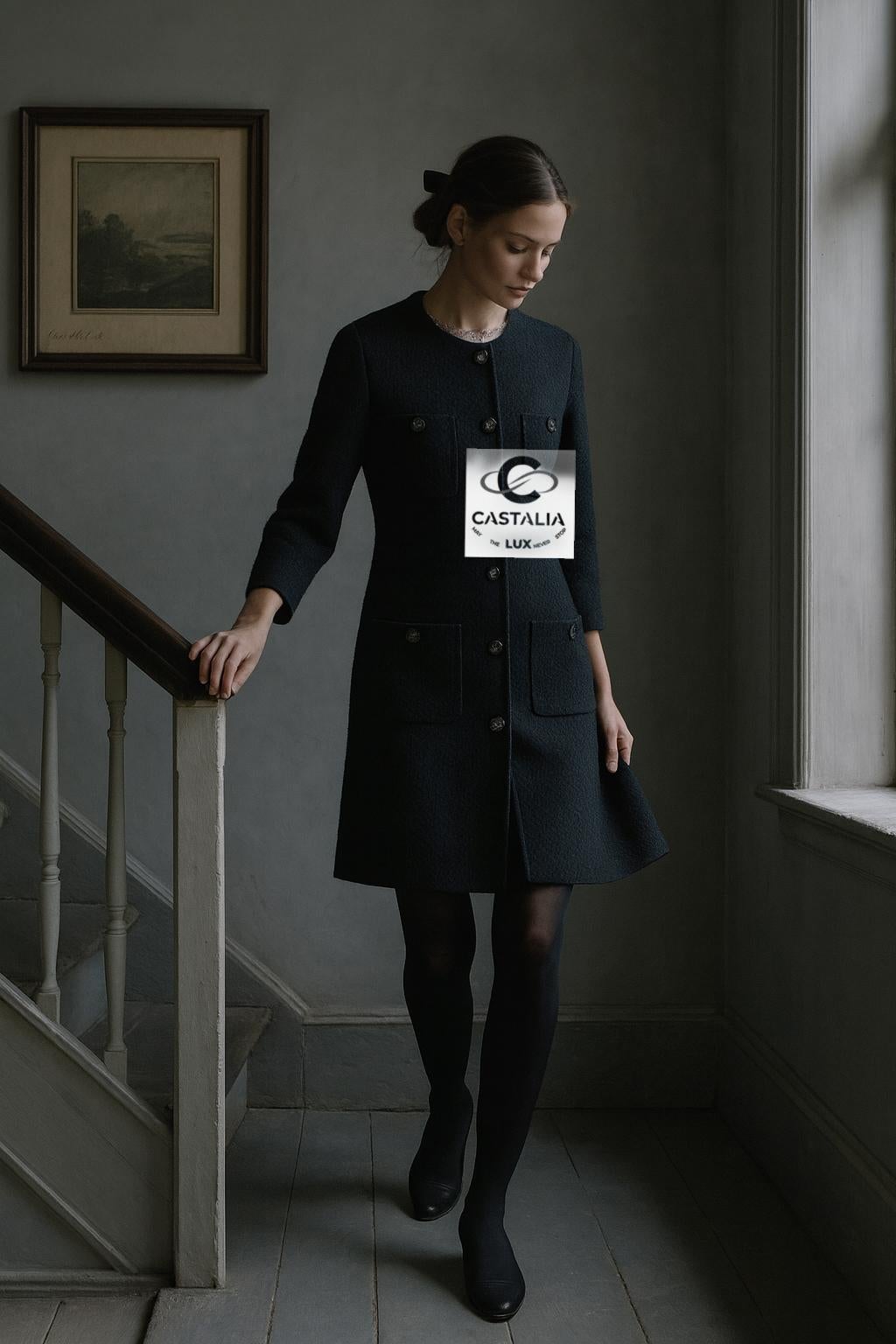 CHANEL Paris / Edinburgh CC Lion Button Tweed Mantel 38 FR (Schwarz) im Angebot