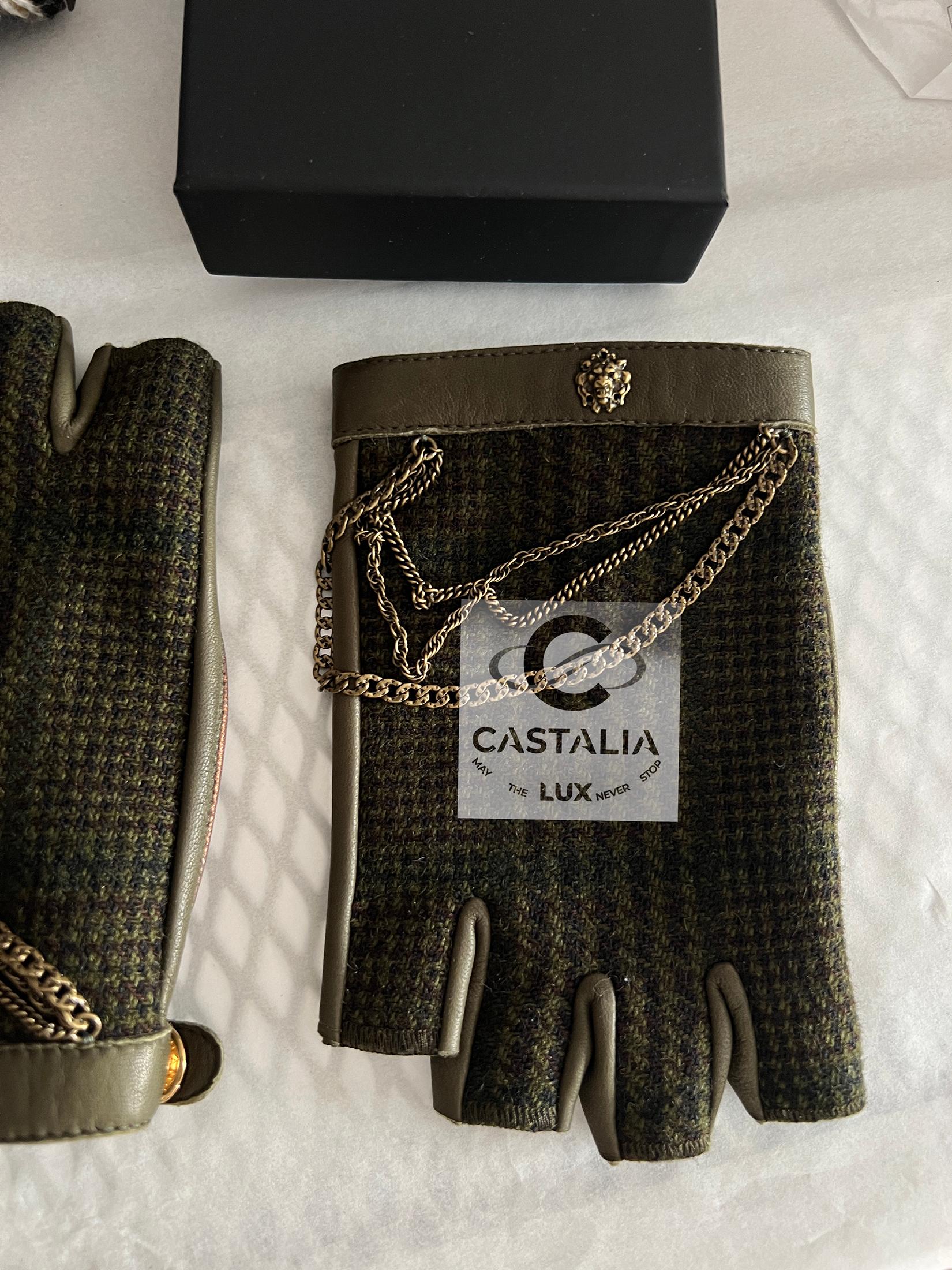Black Chanel Paris / Edinburgh Chain Embellished Mitten Gloves For Sale