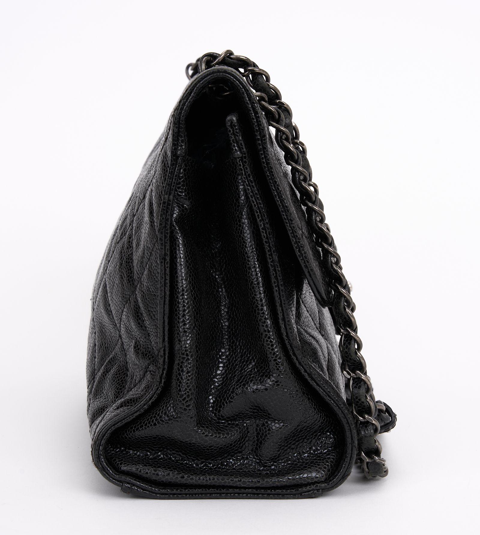 Chanel Paris-Edinburgh Crave Black Glazed Flap Bag In Excellent Condition For Sale In West Hollywood, CA