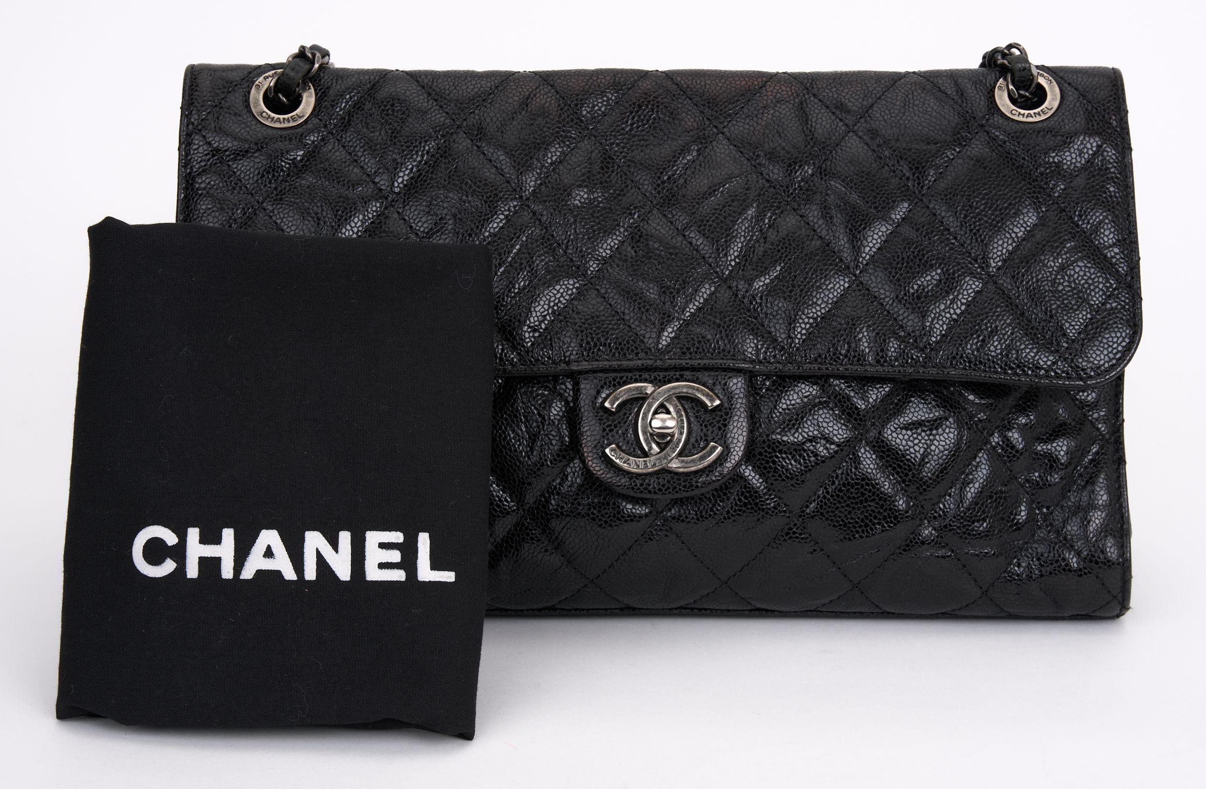 Chanel Paris-Edinburgh Crave Black Glazed Flap Bag For Sale 4