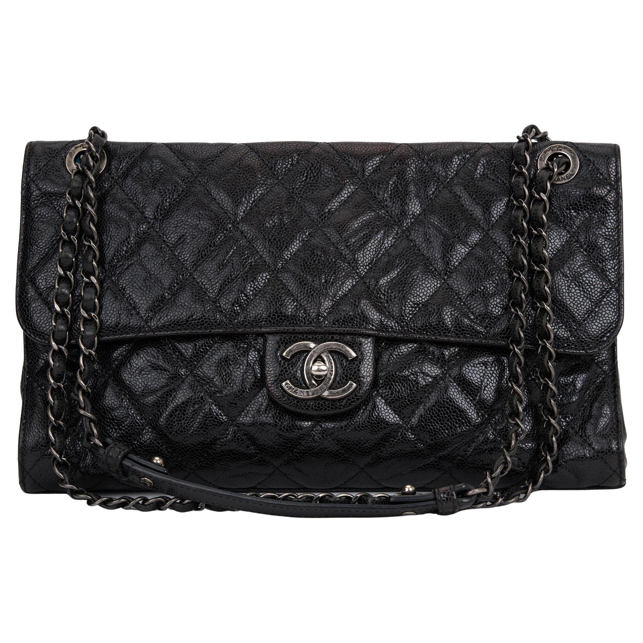 Chanel Paris-Edinburgh Crave Black Glazed Flap Bag For Sale